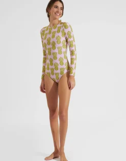 La DoubleJ Moda Mare<Surf SuitPineapple Sunflower Pink in Lycra