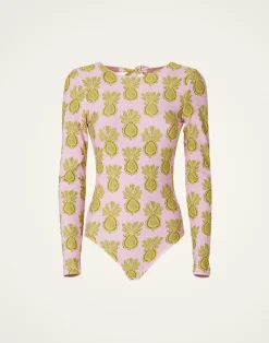 La DoubleJ Moda Mare<Surf SuitPineapple Sunflower Pink in Lycra
