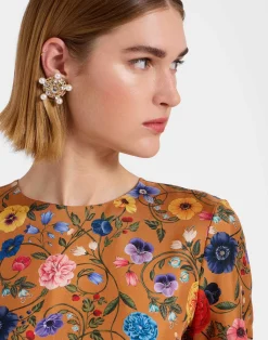 La DoubleJ Party Dressing<Swing DressBotticelli Rust in Silk Twill With Feathers