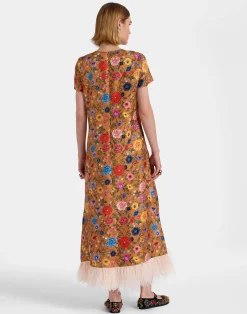 La DoubleJ Vestiti<Swing DressBotticelli Rust in Silk Twill With Feathers