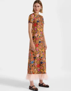 La DoubleJ Vestiti<Swing DressBotticelli Rust in Silk Twill With Feathers