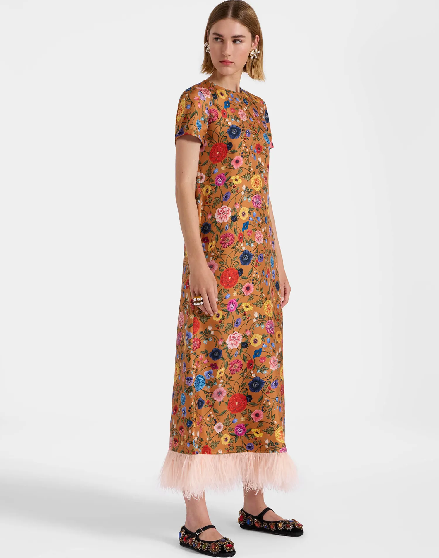 La DoubleJ Vestiti<Swing DressBotticelli Rust in Silk Twill With Feathers
