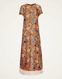 La DoubleJ Vestiti<Swing DressBotticelli Rust in Silk Twill With Feathers