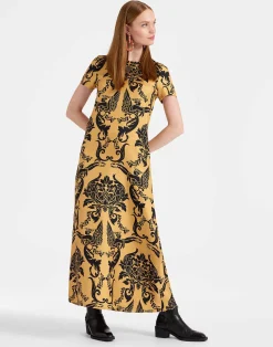 La DoubleJ Party Dressing<Swing DressCherubs Gold in Silk Twill