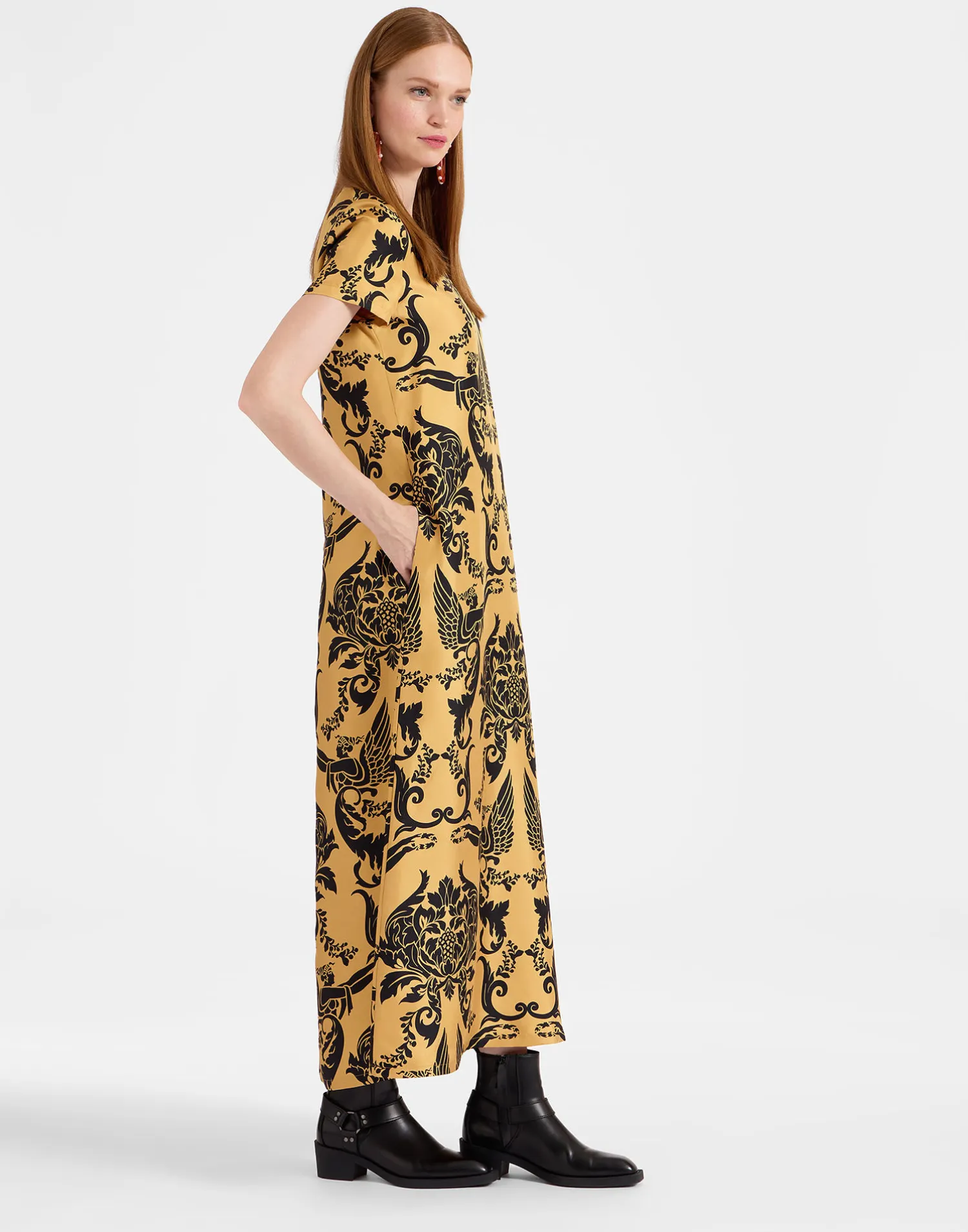 La DoubleJ Vestiti<Swing DressCherubs Gold in Silk Twill