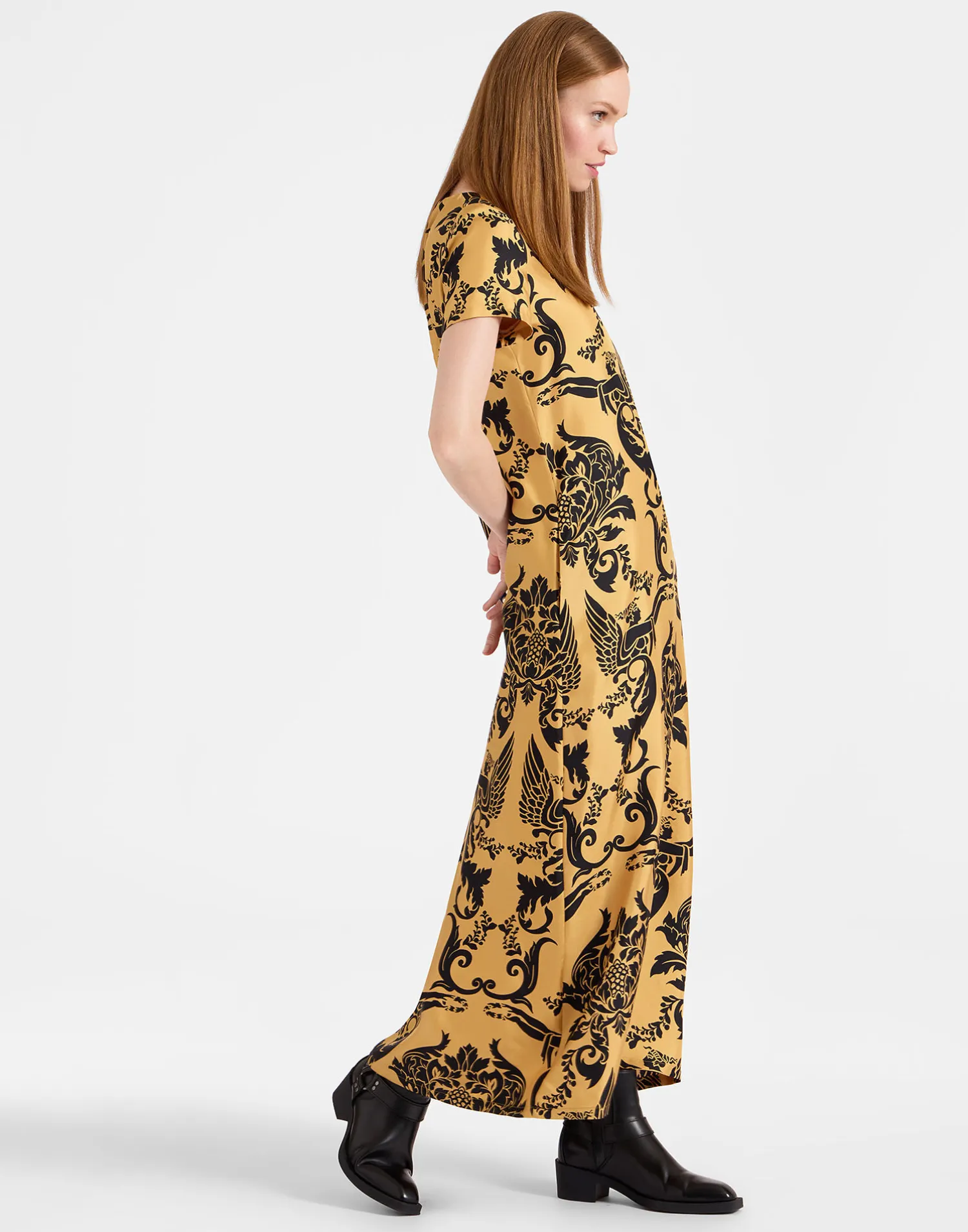 La DoubleJ Vestiti<Swing DressCherubs Gold in Silk Twill