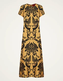 La DoubleJ Vestiti<Swing DressCherubs Gold in Silk Twill
