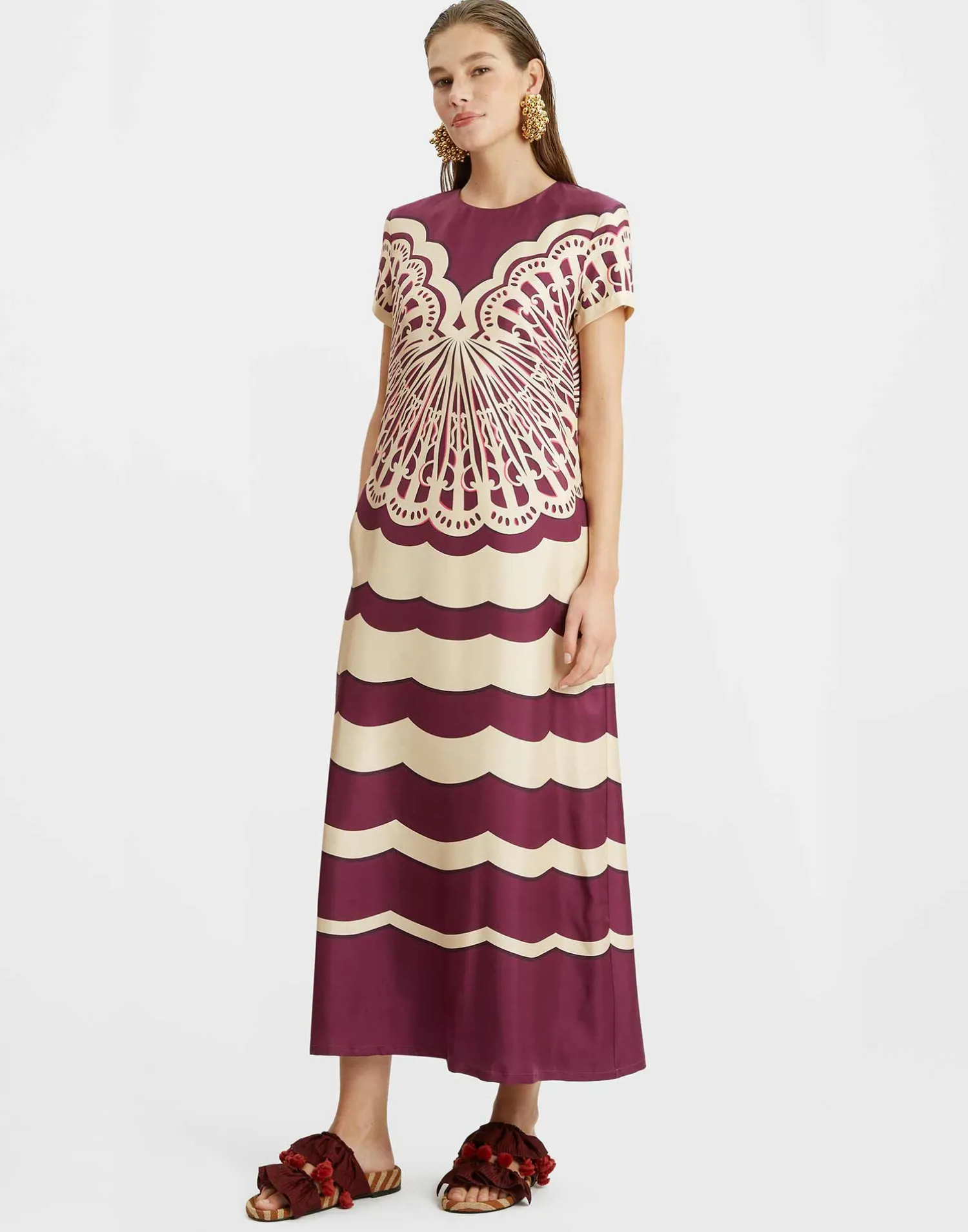 La DoubleJ Vestiti<Swing DressFans Placée Purple in Silk Twill