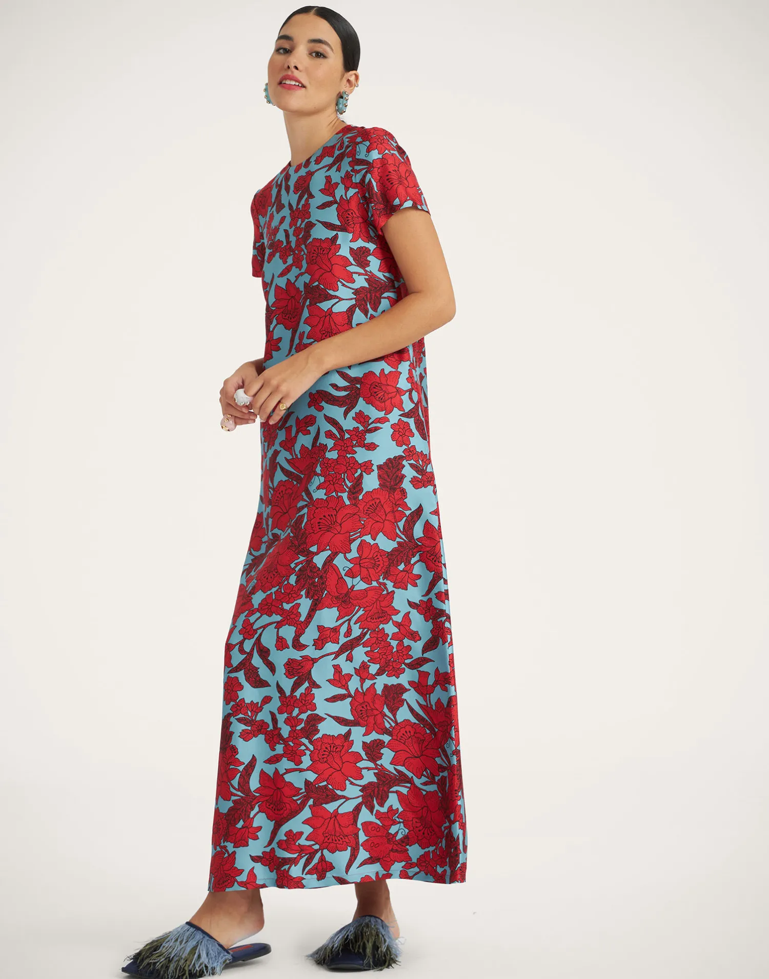 La DoubleJ Vestiti<Swing DressLilium Turchese in Silk Twill