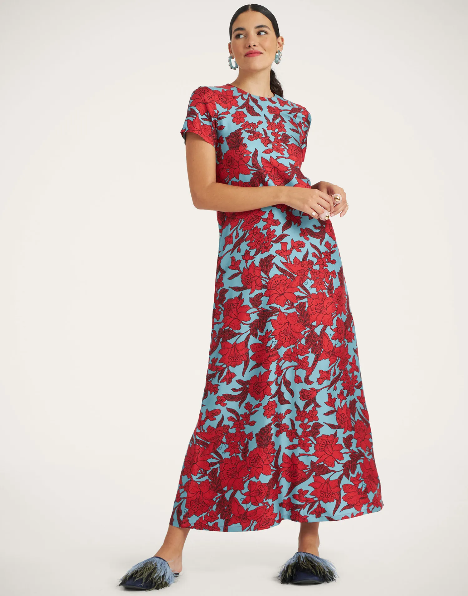 La DoubleJ Vestiti<Swing DressLilium Turchese in Silk Twill