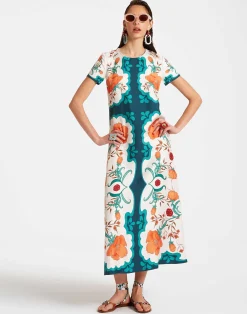 La DoubleJ Vestiti<Swing DressMorpheus Plac&eacute;e Orange in Silk Twill