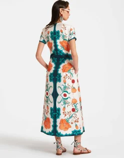 La DoubleJ Vestiti<Swing DressMorpheus Plac&eacute;e Orange in Silk Twill