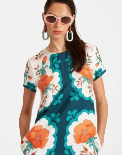 La DoubleJ Vestiti<Swing DressMorpheus Plac&eacute;e Orange in Silk Twill