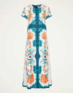 La DoubleJ Vestiti<Swing DressMorpheus Plac&eacute;e Orange in Silk Twill
