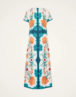 La DoubleJ Vestiti<Swing DressMorpheus Plac&eacute;e Orange in Silk Twill