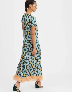 La DoubleJ Vestiti<Swing DressPlaza Light Blue in Silk Twill With Feathers