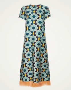 La DoubleJ Vestiti<Swing DressPlaza Light Blue in Silk Twill With Feathers