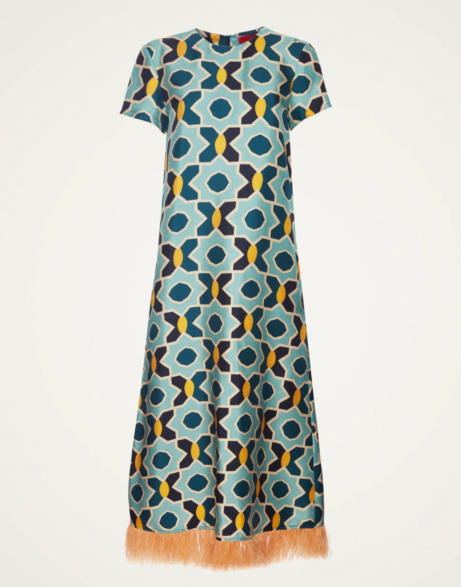 La DoubleJ Vestiti<Swing DressPlaza Light Blue in Silk Twill With Feathers