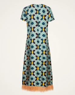 La DoubleJ Vestiti<Swing DressPlaza Light Blue in Silk Twill With Feathers