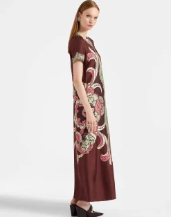 La DoubleJ Vestiti<Swing DressPortal Plac&eacute;e Brown in Silk Twill