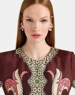 La DoubleJ Vestiti<Swing DressPortal Plac&eacute;e Brown in Silk Twill