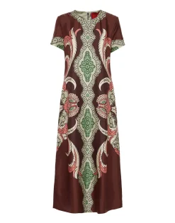 La DoubleJ Vestiti<Swing DressPortal Plac&eacute;e Brown in Silk Twill