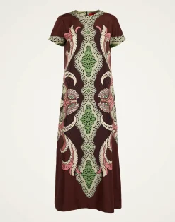 La DoubleJ Vestiti<Swing DressPortal Plac&eacute;e Brown in Silk Twill