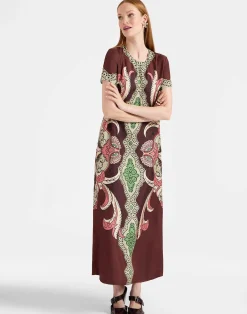 La DoubleJ Party Dressing<Swing DressPortal Placée Brown in Silk Twill