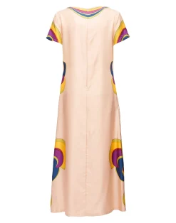 La DoubleJ Party Dressing<Swing DressRainbow Swirl Rosa Plac&eacute;e in Twill Silk