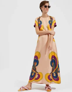 La DoubleJ Vestiti<Swing DressRainbow Swirl Rosa Plac&eacute;e in Twill Silk