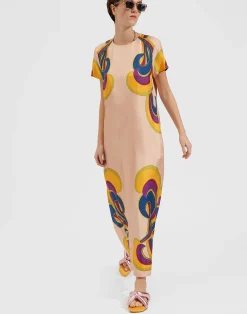 La DoubleJ Vestiti<Swing DressRainbow Swirl Rosa Plac&eacute;e in Twill Silk
