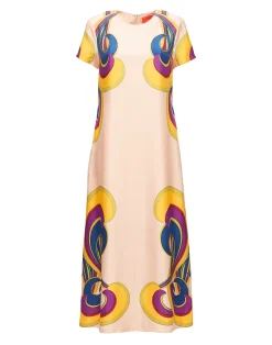 La DoubleJ Vestiti<Swing DressRainbow Swirl Rosa Plac&eacute;e in Twill Silk