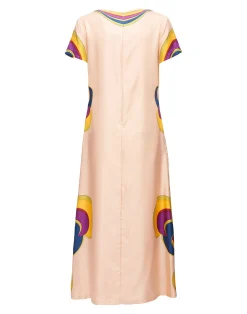 La DoubleJ Vestiti<Swing DressRainbow Swirl Rosa Plac&eacute;e in Twill Silk