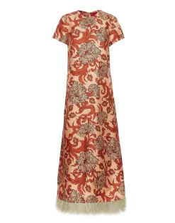 La DoubleJ Party Dressing<Swing DressReef Pale Pink in Silk Twill With Feathers