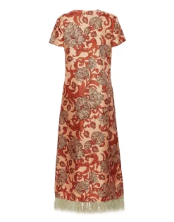 La DoubleJ Party Dressing<Swing DressReef Pale Pink in Silk Twill With Feathers