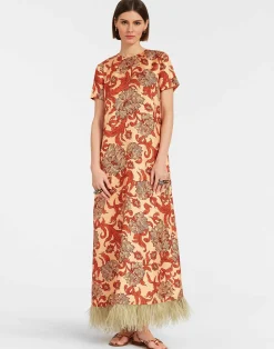 La DoubleJ Vestiti<Swing DressReef Pale Pink in Silk Twill With Feathers