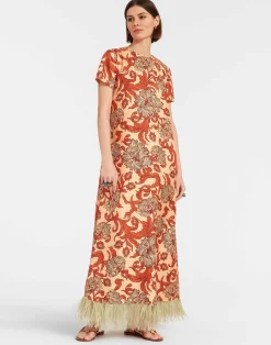 La DoubleJ Vestiti<Swing DressReef Pale Pink in Silk Twill With Feathers