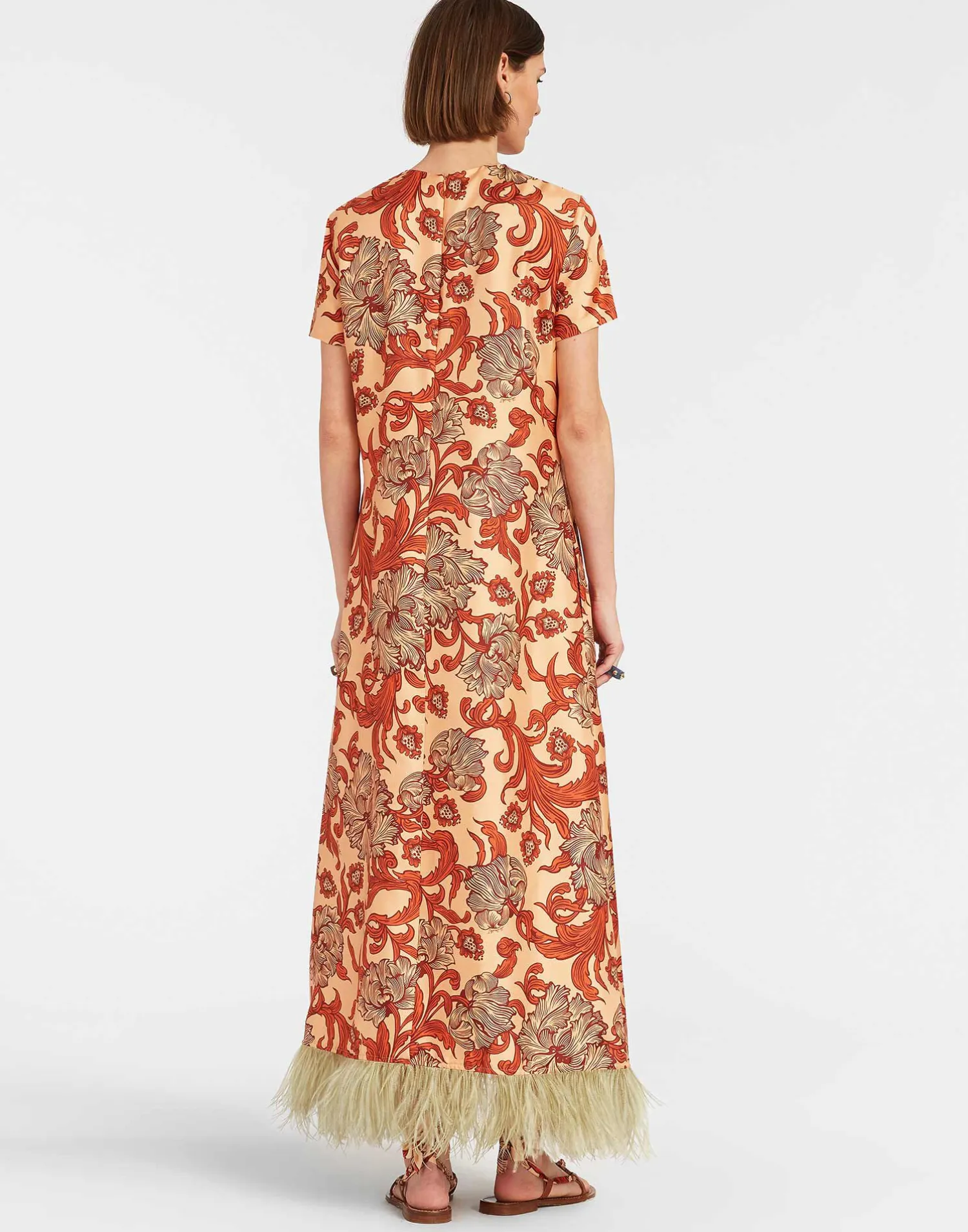 La DoubleJ Vestiti<Swing DressReef Pale Pink in Silk Twill With Feathers