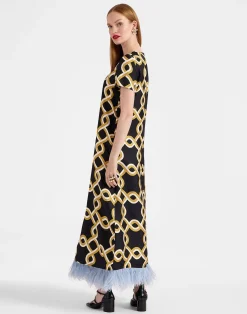 La DoubleJ Vestiti<Swing DressTackle Black in Silk Twill With Feathers
