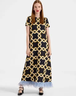La DoubleJ Vestiti<Swing DressTackle Black in Silk Twill With Feathers