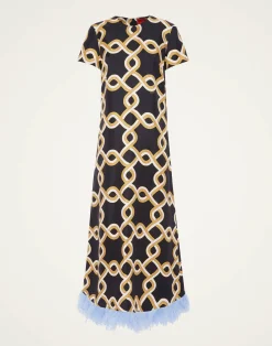 La DoubleJ Vestiti<Swing DressTackle Black in Silk Twill With Feathers