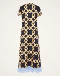 La DoubleJ Vestiti<Swing DressTackle Black in Silk Twill With Feathers