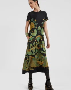La DoubleJ Vestiti<Swing DressThe Nile Plac&eacute;e Black in Silk Twill