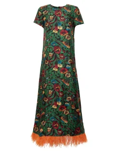 La DoubleJ Vestiti<Swing Dress (With Feathers)Night Garden in Silk Twill