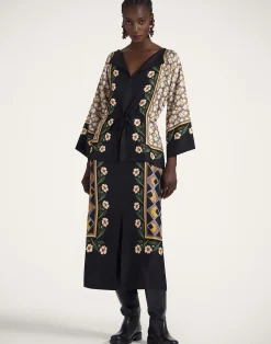La DoubleJ Vestiti<The Apericena DressDazed Plac&eacute;e Black in Silk Twill