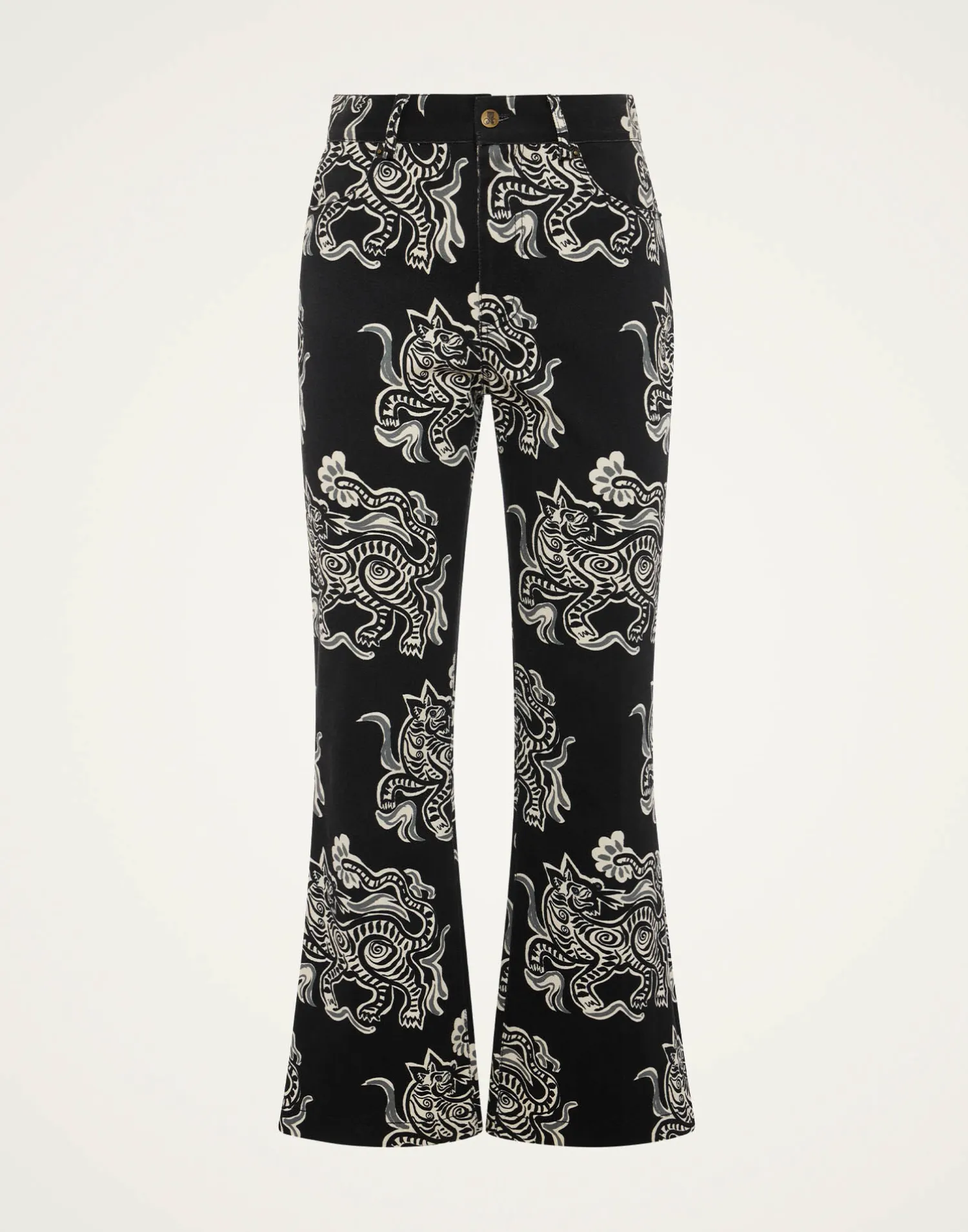 La DoubleJ Denim|Pantaloni E Shorts<The Cropped Flare JeanCrazy Tigers Black & White in Cotton Drill