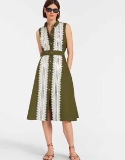 La DoubleJ Vestiti<Tootsie DressSolid Camouflage in Crisp Poplin With Lacey Ribbons