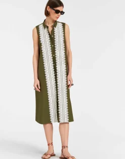 La DoubleJ Vestiti<Tootsie DressSolid Camouflage in Crisp Poplin With Lacey Ribbons
