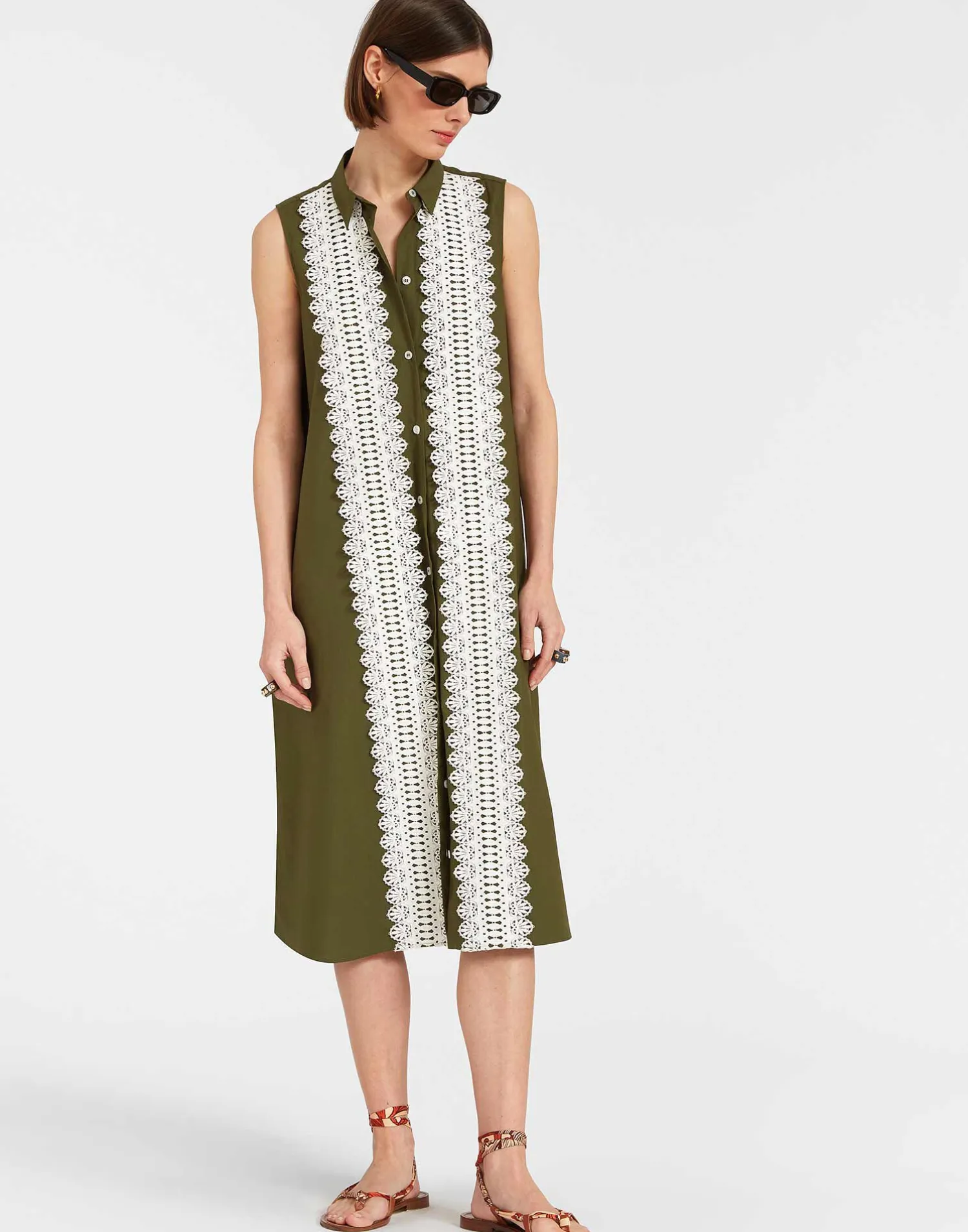 La DoubleJ Vestiti<Tootsie DressSolid Camouflage in Crisp Poplin With Lacey Ribbons