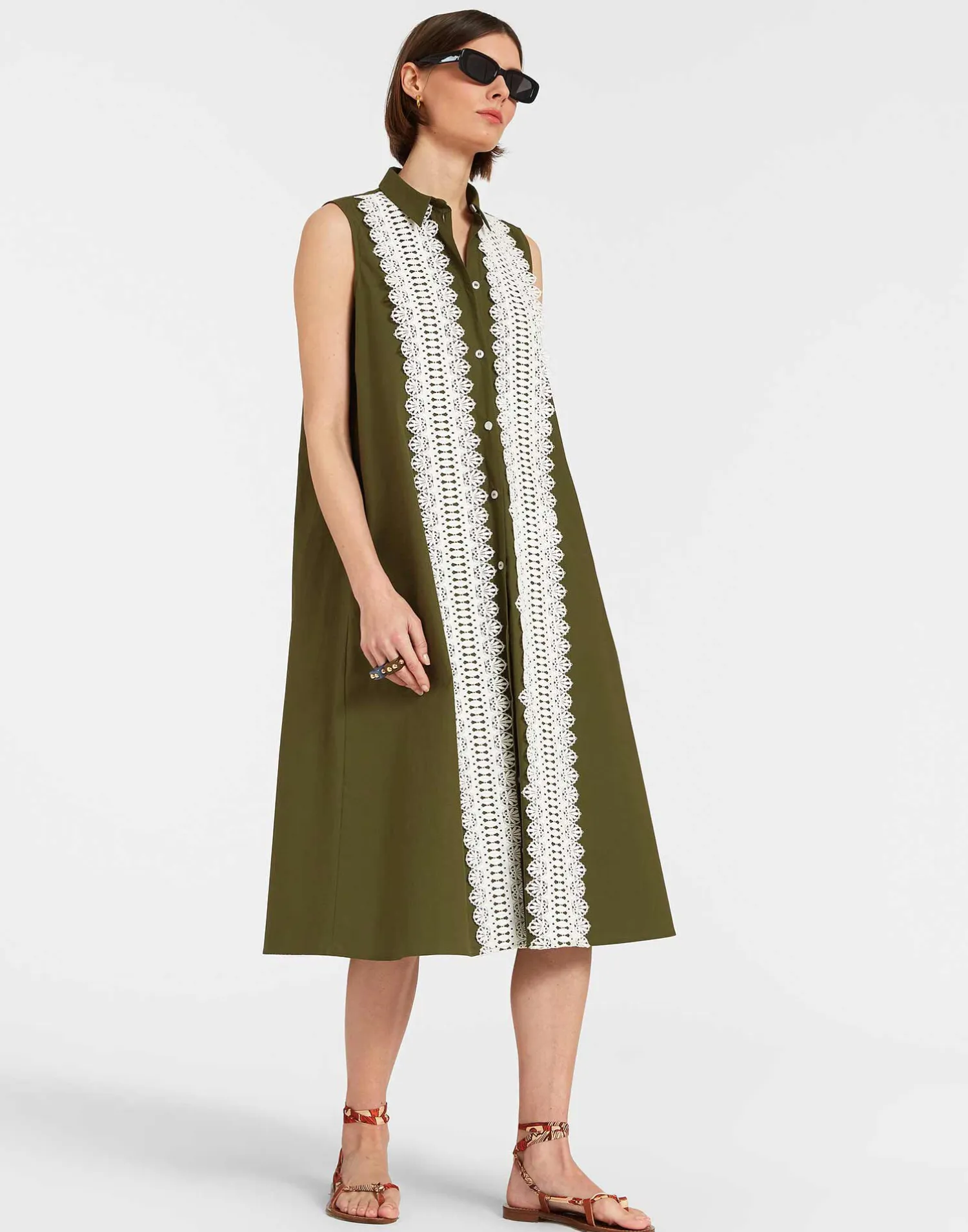 La DoubleJ Vestiti<Tootsie DressSolid Camouflage in Crisp Poplin With Lacey Ribbons